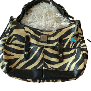 VINTAGE DOONEY & BOURKE ZEBRA PRINT LEATHER SHOULDER BAG